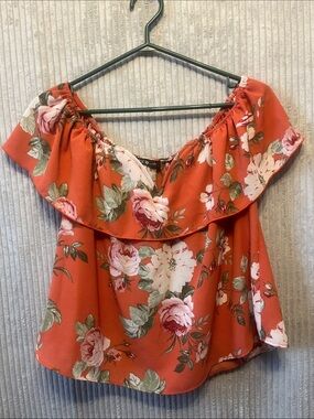 Top 10 USA Floral Off-Shoulder Coral Ruffle Camisole Medium